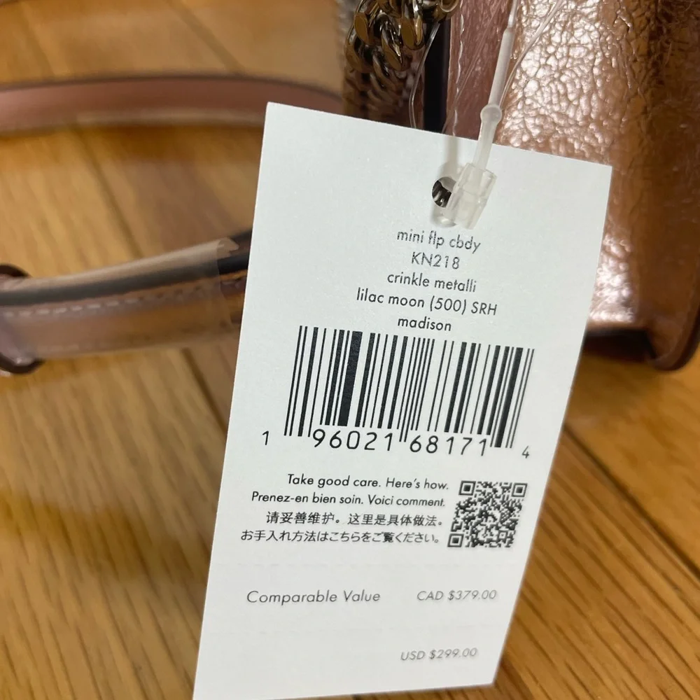 Kate Spade Rose Gold Madison Crossbody Bag with Chain and leather Strap